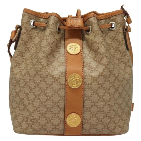 CELINE Macadam Canvas Shoulder Bag Pvc Beige Gold - Picture 2 of 13